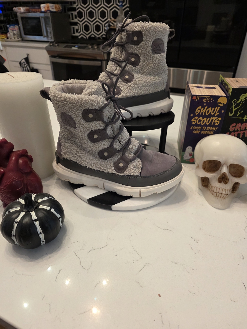 Sorel Gray Sherpa-Lined Lace-Up Ankle Boots